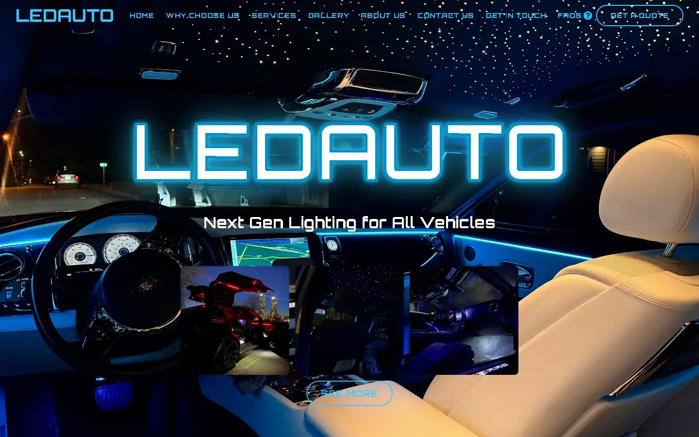 LED Auto website homepage on desktop